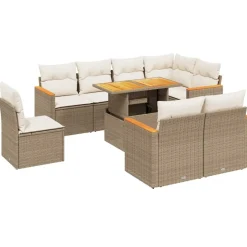 MAISON EXCLUSIVE - Salon de jardin avec coussins 9 pcs beige résine tressée