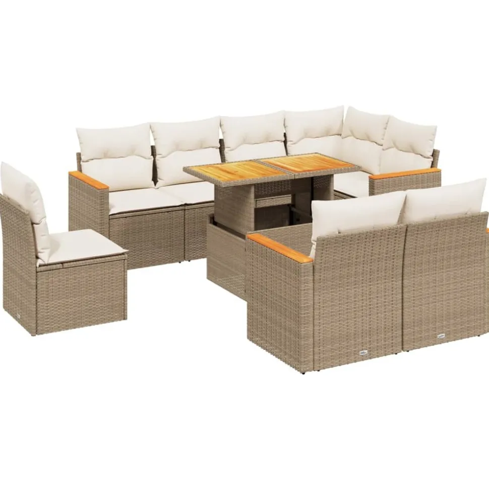 MAISON EXCLUSIVE - Salon de jardin avec coussins 9 pcs beige résine tressée