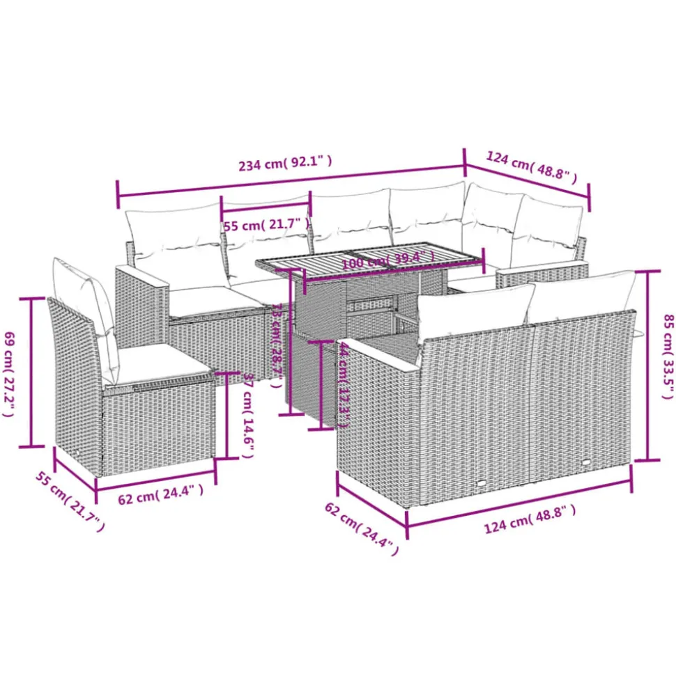 MAISON EXCLUSIVE - Salon de jardin avec coussins 9 pcs beige résine tressée