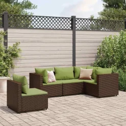 MAISON EXCLUSIVE - Salon de jardin 5 pcs avec coussins marron résine tressée