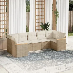 MAISON EXCLUSIVE - Salon de jardin avec coussins 7 pcs beige résine tressée