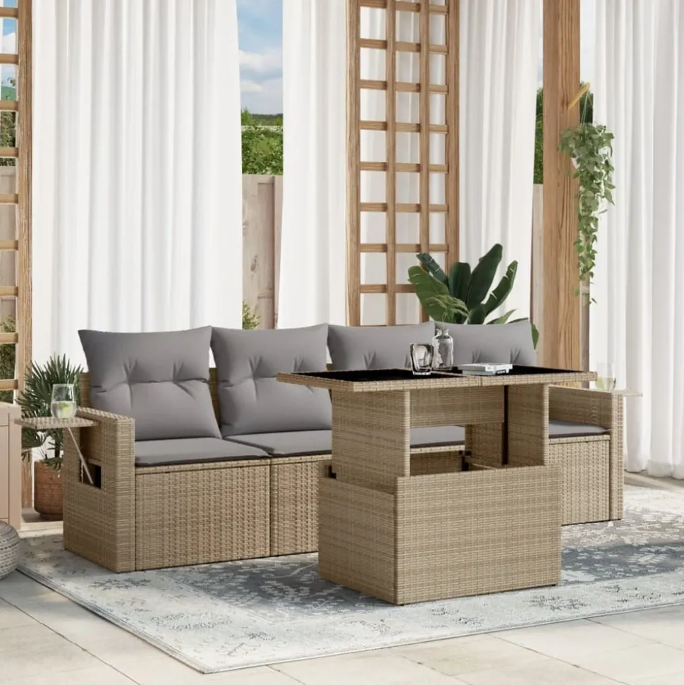 MAISON EXCLUSIVE - Salon de jardin avec coussins 5 pcs beige résine tressée