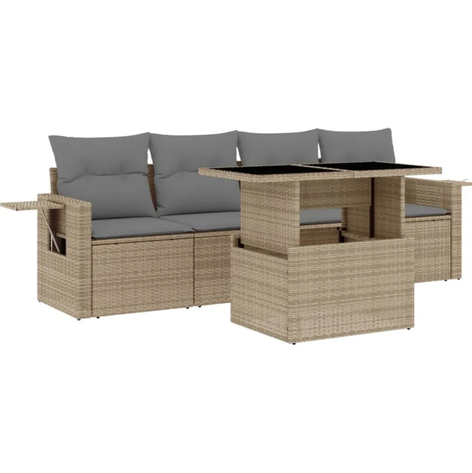 MAISON EXCLUSIVE - Salon de jardin avec coussins 5 pcs beige résine tressée