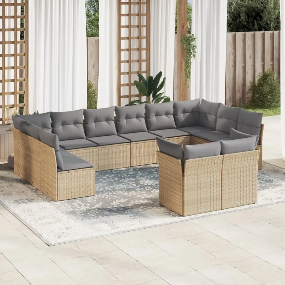 MAISON EXCLUSIVE - Salon de jardin avec coussins 12 pcs beige résine tressée