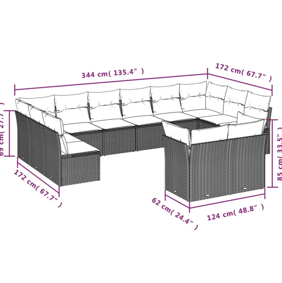 MAISON EXCLUSIVE - Salon de jardin avec coussins 12 pcs beige résine tressée