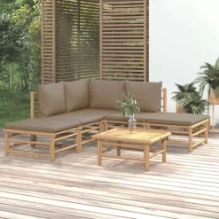 MAISON EXCLUSIVE - Salon de jardin 6 pcs avec coussins taupe bambou
