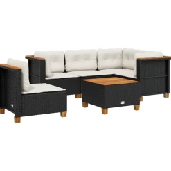 MAISON EXCLUSIVE - Salon de jardin 6 pcs avec coussins noir résine tressée