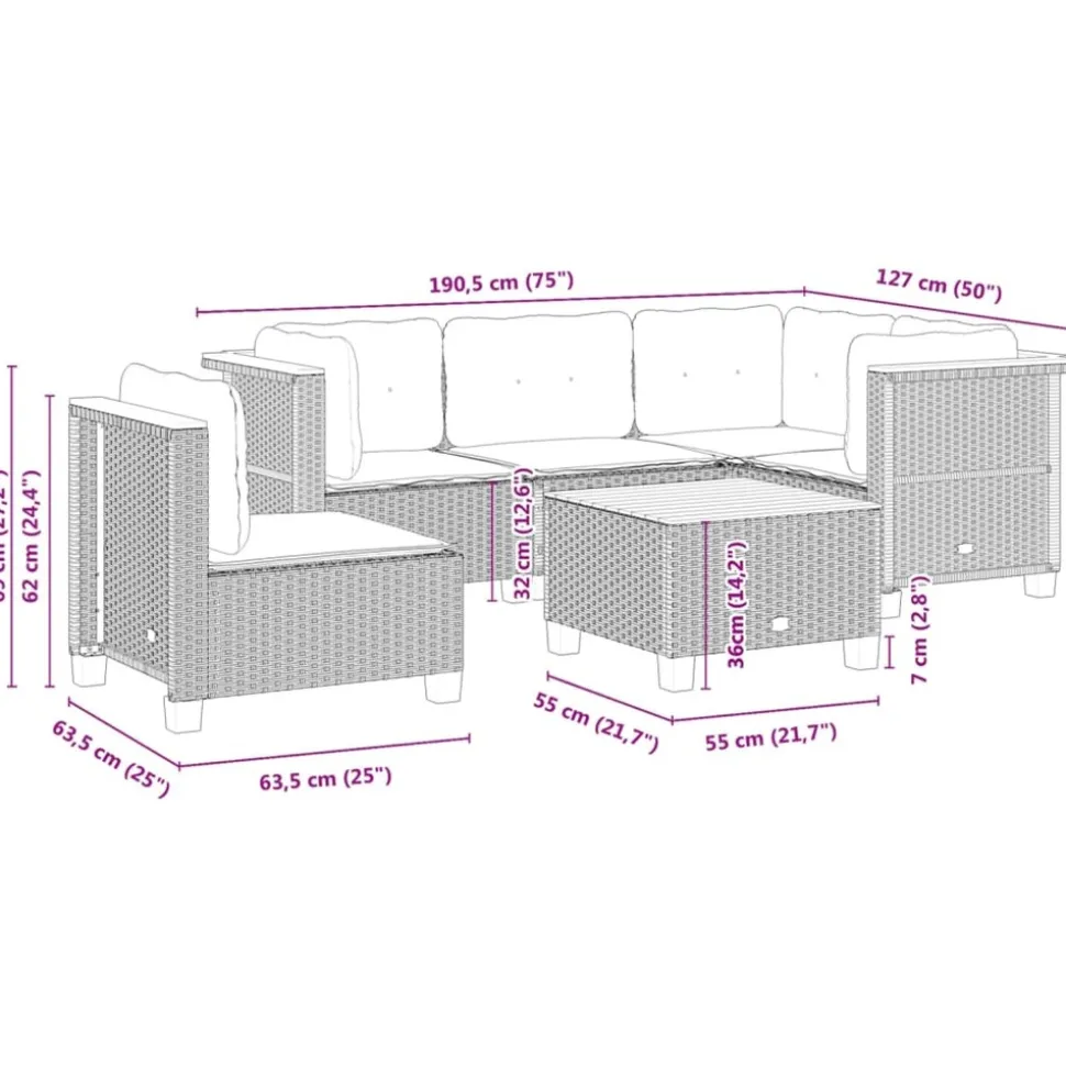 MAISON EXCLUSIVE - Salon de jardin 6 pcs avec coussins noir résine tressée