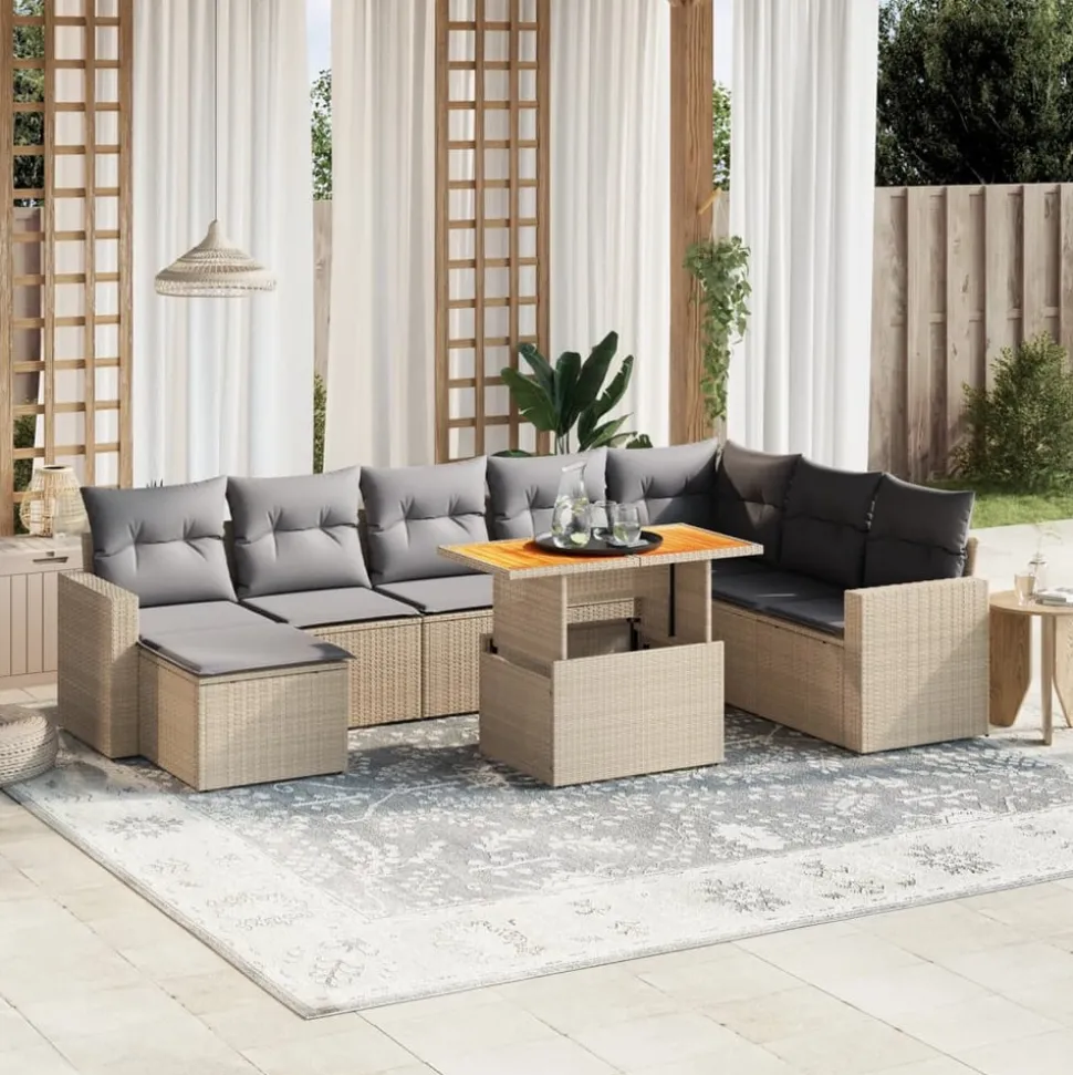 MAISON EXCLUSIVE - Salon de jardin avec coussins 9 pcs beige résine tressée