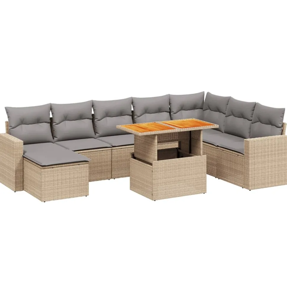 MAISON EXCLUSIVE - Salon de jardin avec coussins 9 pcs beige résine tressée