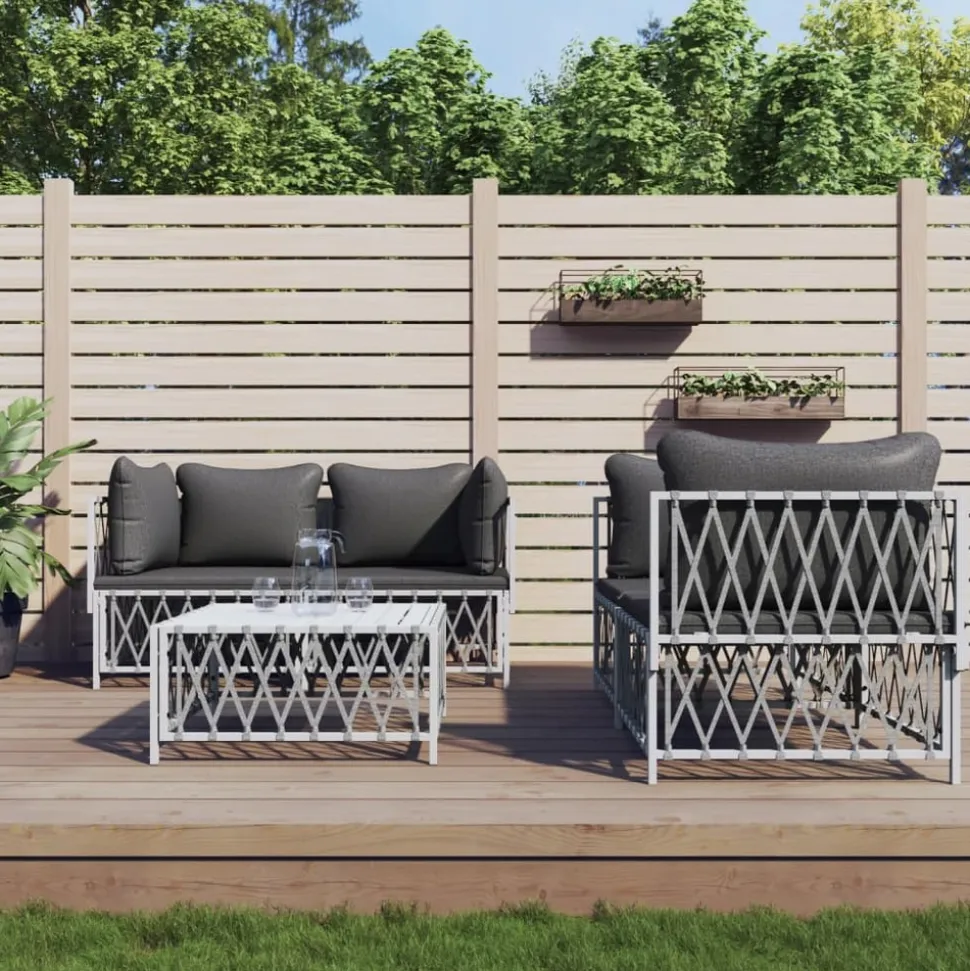 MAISON EXCLUSIVE - Salon de jardin avec coussins 5 pcs blanc acier
