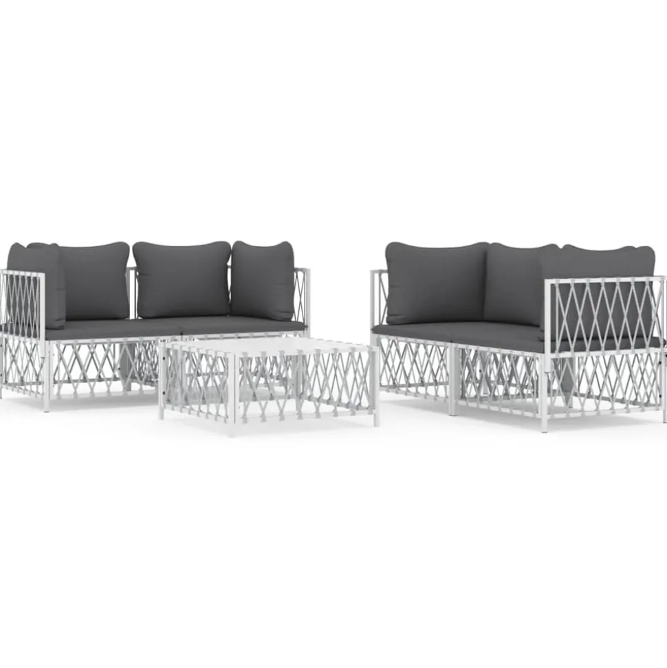 MAISON EXCLUSIVE - Salon de jardin avec coussins 5 pcs blanc acier
