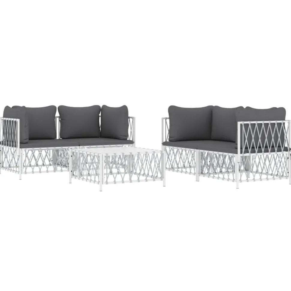 MAISON EXCLUSIVE - Salon de jardin avec coussins 5 pcs blanc acier