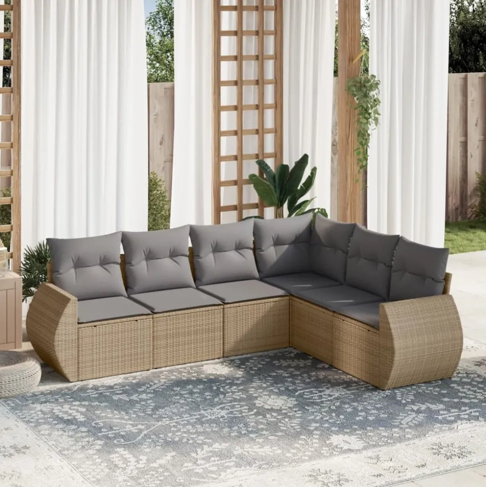 MAISON EXCLUSIVE - Salon de jardin avec coussins 6 pcs beige résine tressée