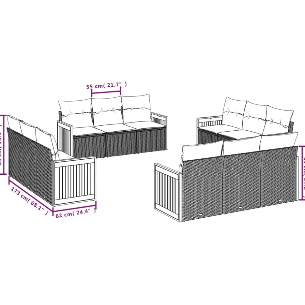 MAISON EXCLUSIVE - Salon de jardin avec coussins 12 pcs beige résine tressée