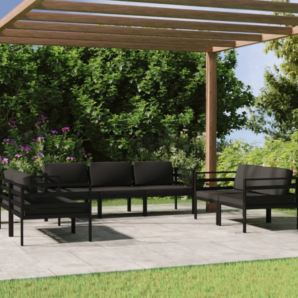 MAISON EXCLUSIVE - Salon de jardin 7 pcs avec coussins aluminium anthracite