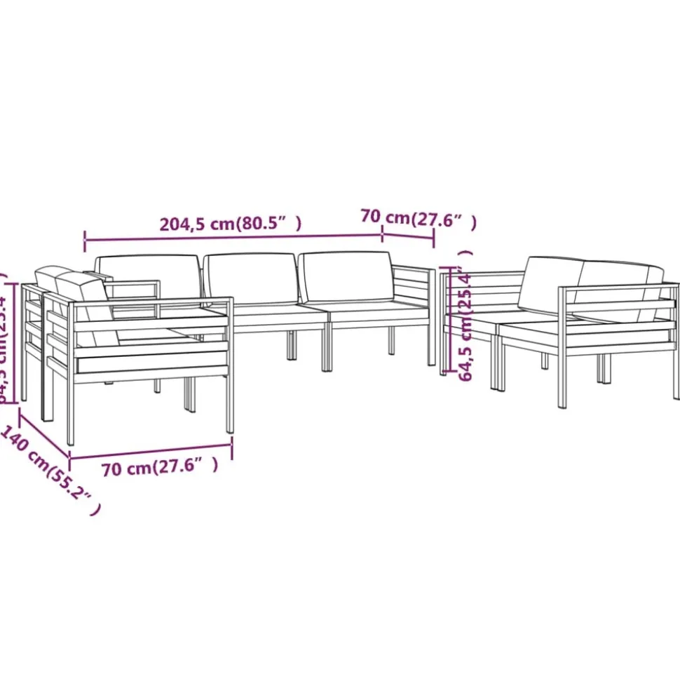 MAISON EXCLUSIVE - Salon de jardin 7 pcs avec coussins aluminium anthracite