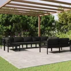MAISON EXCLUSIVE - Salon de jardin 9 pcs avec coussins aluminium anthracite