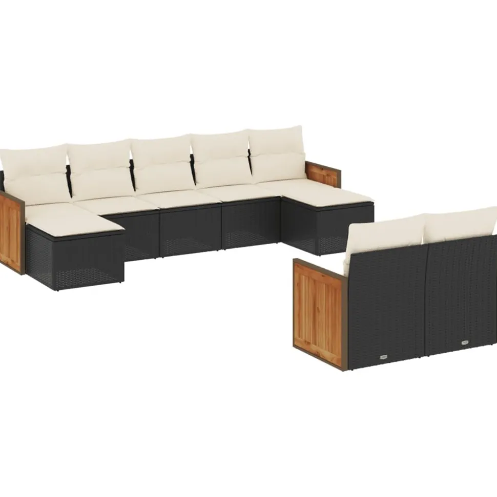 MAISON EXCLUSIVE - Salon de jardin 9 pcs avec coussins noir résine tressée