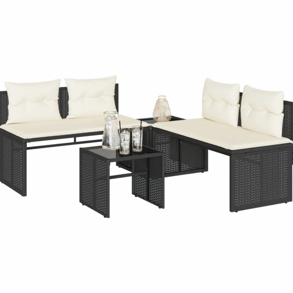 MAISON EXCLUSIVE - Salon de jardin 4 pcs avec coussins noir résine tressée