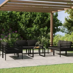 MAISON EXCLUSIVE - Salon de jardin 7 pcs avec coussins aluminium anthracite