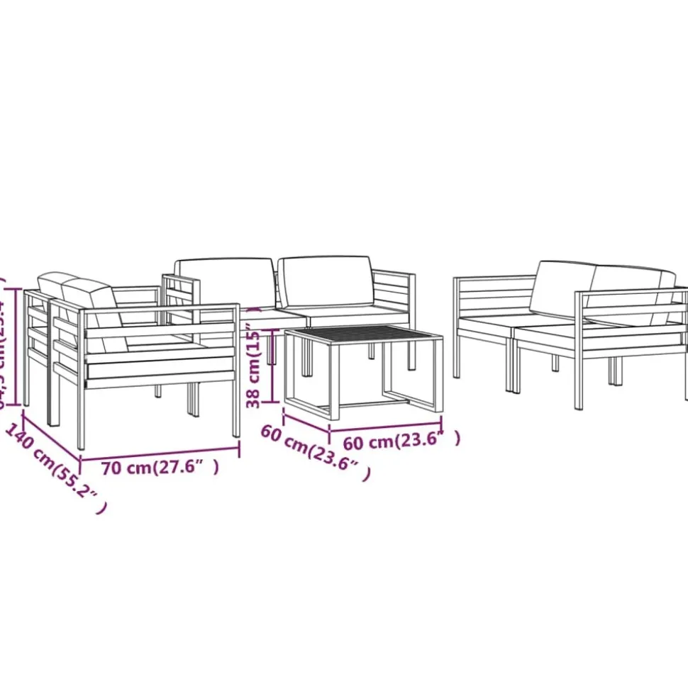 MAISON EXCLUSIVE - Salon de jardin 7 pcs avec coussins aluminium anthracite