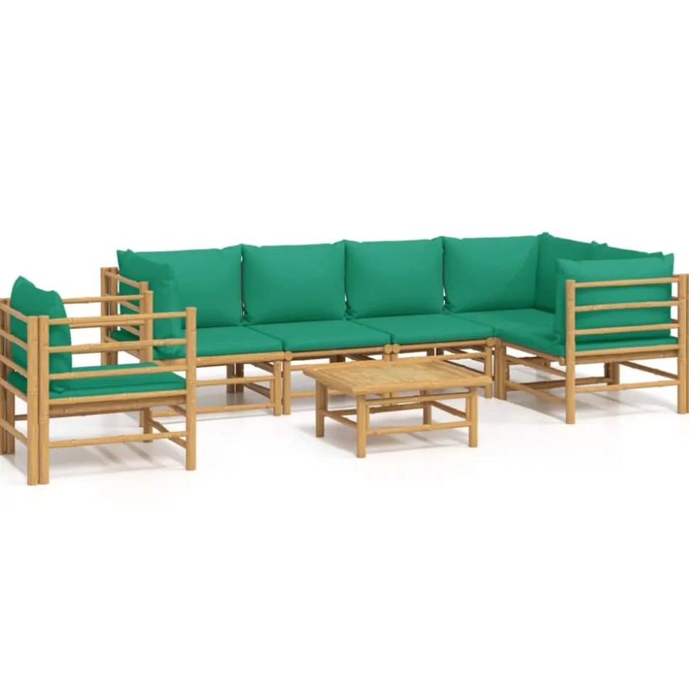 MAISON EXCLUSIVE - Salon de jardin 7 pcs avec coussins vert bambou