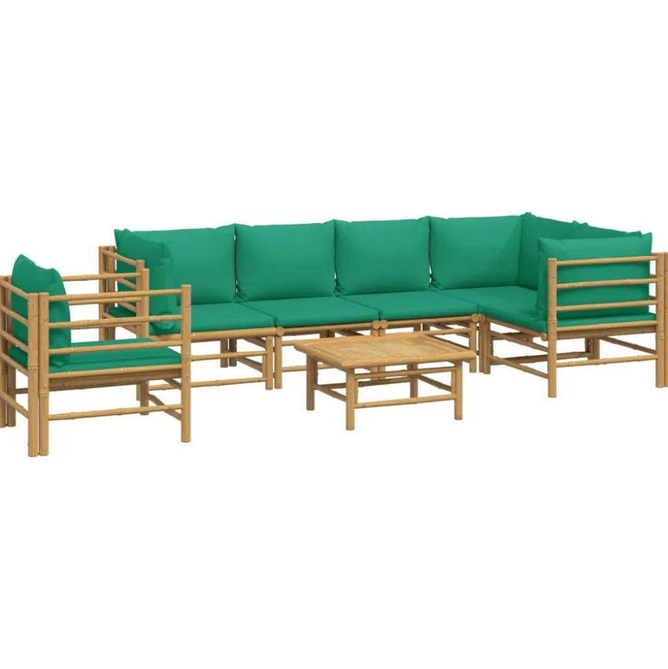 MAISON EXCLUSIVE - Salon de jardin 7 pcs avec coussins vert bambou