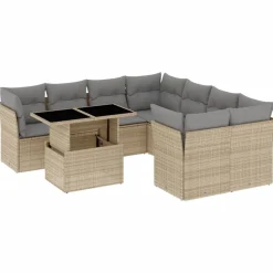 MAISON EXCLUSIVE - Salon de jardin avec coussins 9 pcs beige résine tressée