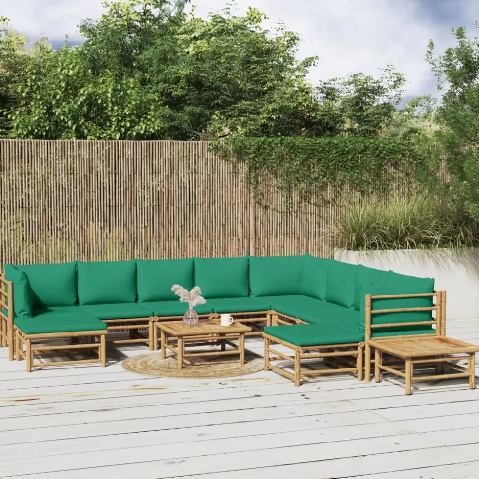 MAISON EXCLUSIVE - Salon de jardin 12 pcs avec coussins vert bambou