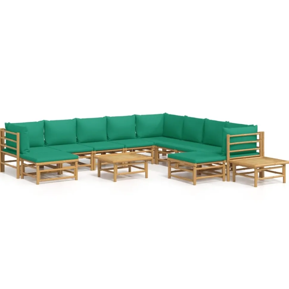 MAISON EXCLUSIVE - Salon de jardin 12 pcs avec coussins vert bambou