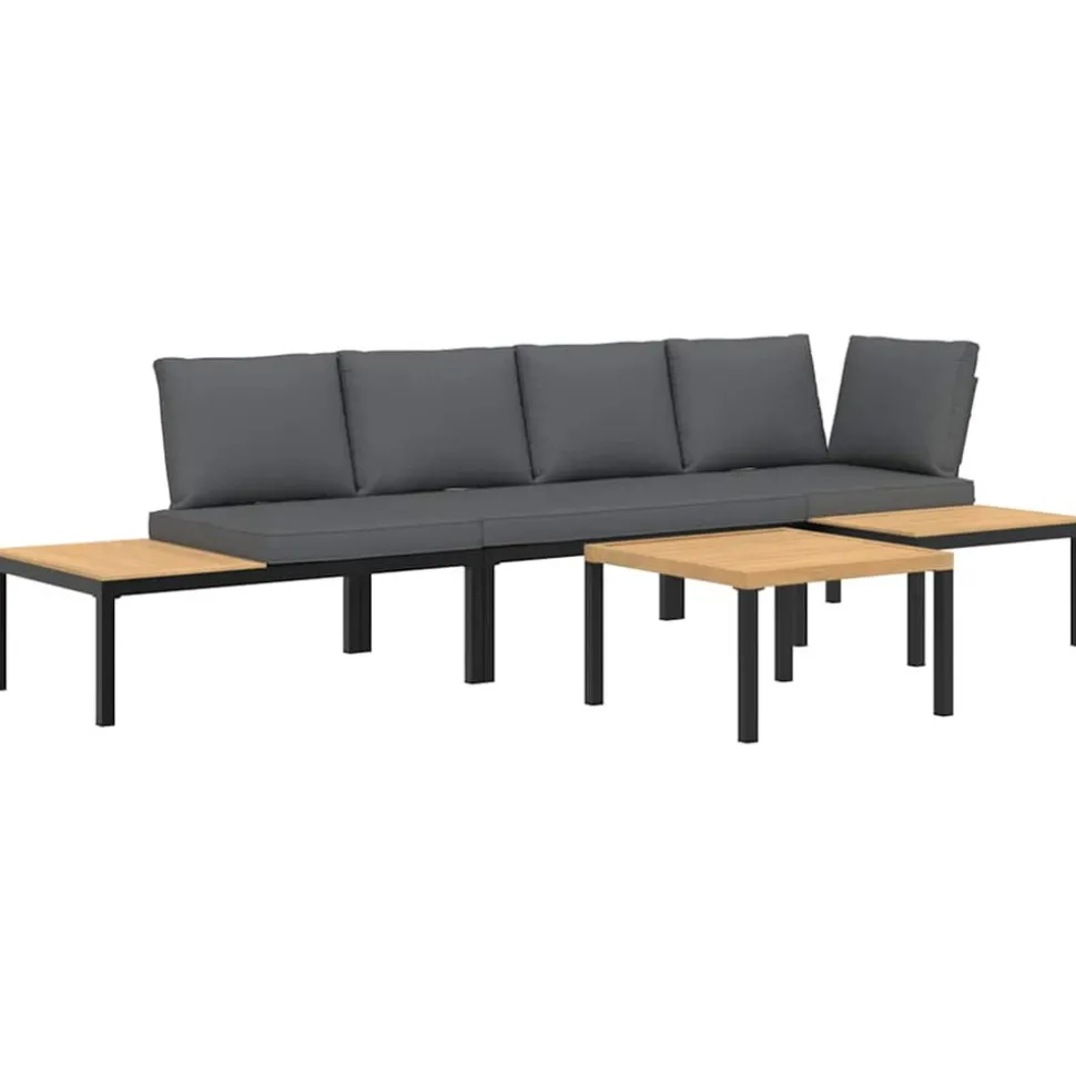 MAISON EXCLUSIVE - Salon de jardin 4 pcs avec coussins noir aluminium