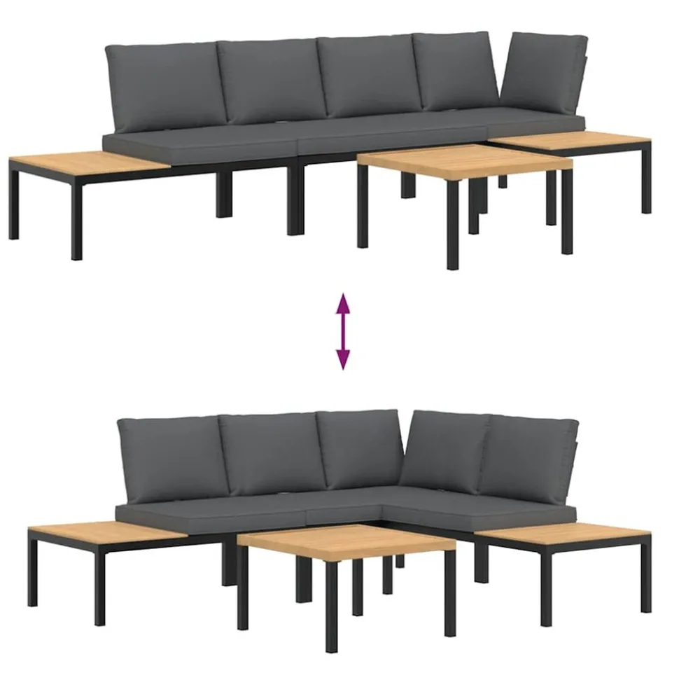 MAISON EXCLUSIVE - Salon de jardin 4 pcs avec coussins noir aluminium