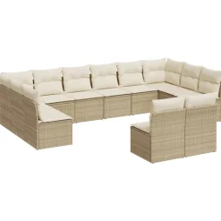 MAISON EXCLUSIVE - Salon de jardin avec coussins 12 pcs beige résine tressée