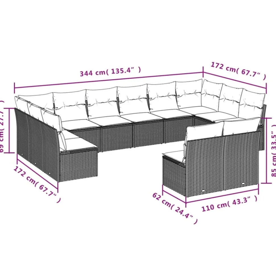 MAISON EXCLUSIVE - Salon de jardin avec coussins 12 pcs beige résine tressée