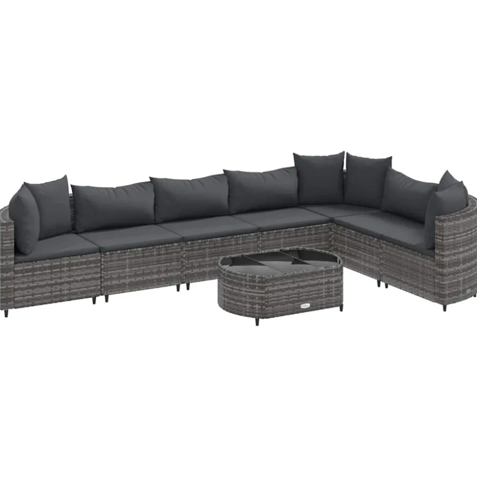 MAISON EXCLUSIVE - Salon de jardin 8 pcs avec coussins gris résine tressée