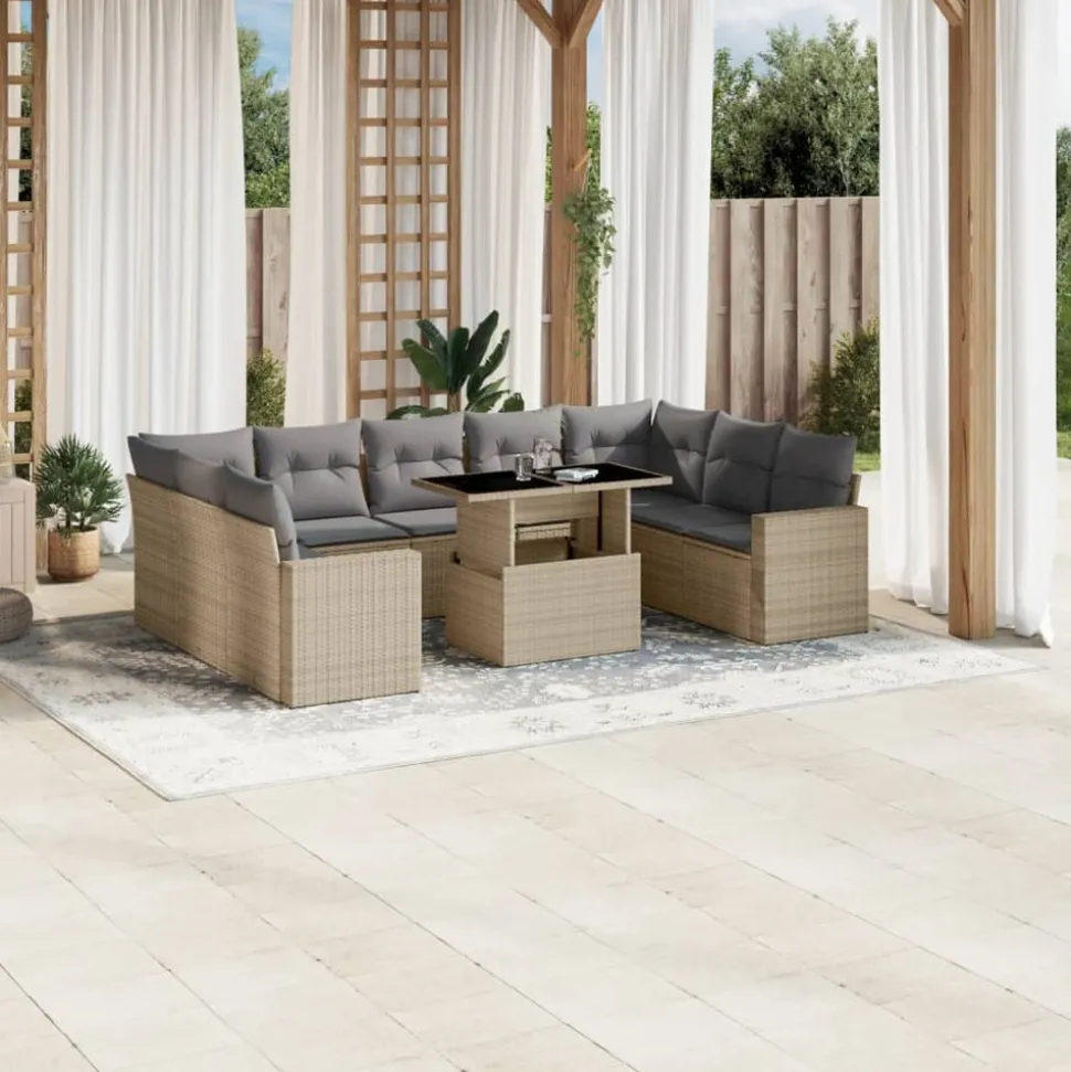 MAISON EXCLUSIVE - Salon de jardin avec coussins 10 pcs beige résine tressée