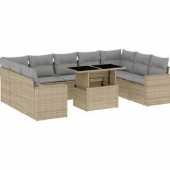 MAISON EXCLUSIVE - Salon de jardin avec coussins 10 pcs beige résine tressée