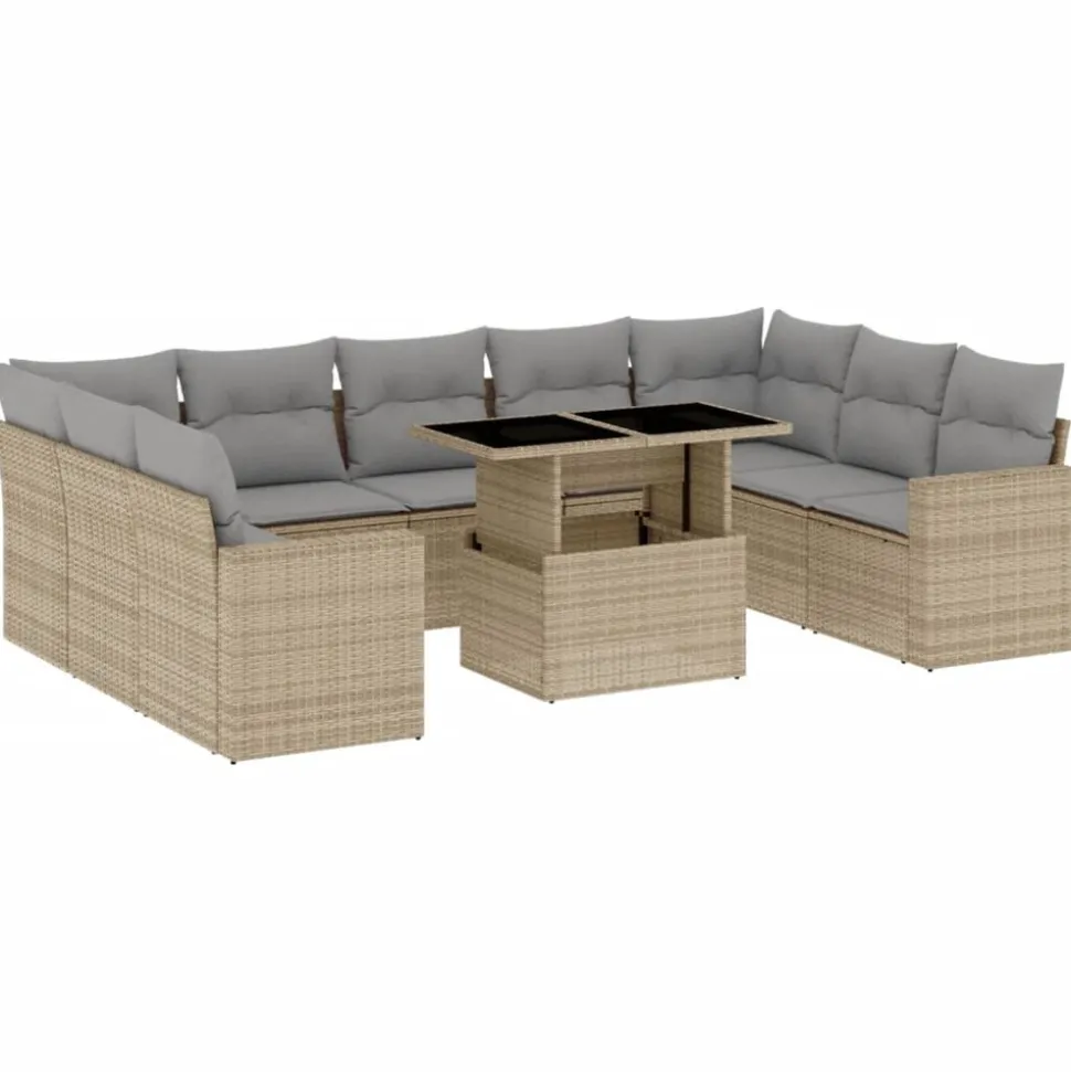 MAISON EXCLUSIVE - Salon de jardin avec coussins 10 pcs beige résine tressée