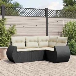 MAISON EXCLUSIVE - Salon de jardin 4 pcs avec coussins noir résine tressée