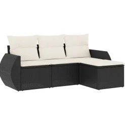 MAISON EXCLUSIVE - Salon de jardin 4 pcs avec coussins noir résine tressée