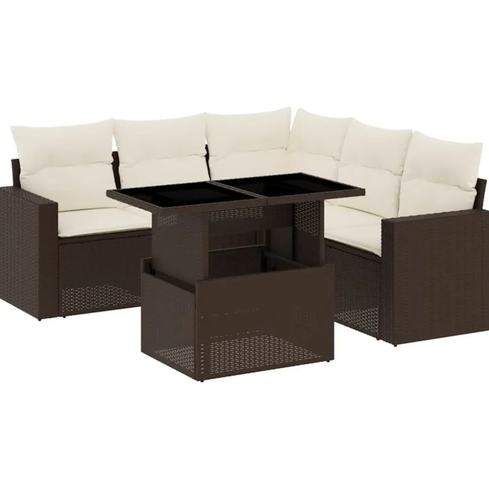 MAISON EXCLUSIVE - Salon de jardin avec coussins 6 pcs marron résine tressée