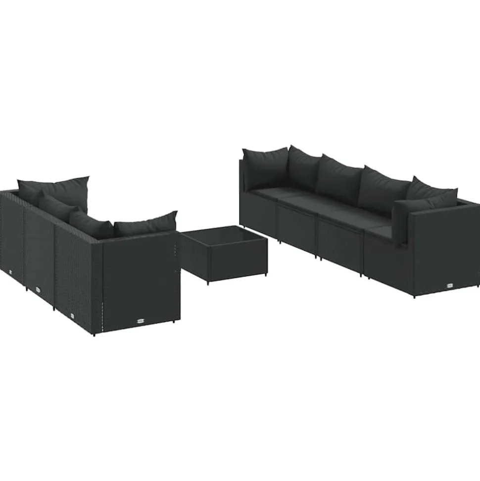 MAISON EXCLUSIVE - Salon de jardin 8 pcs avec coussins noir résine tressée