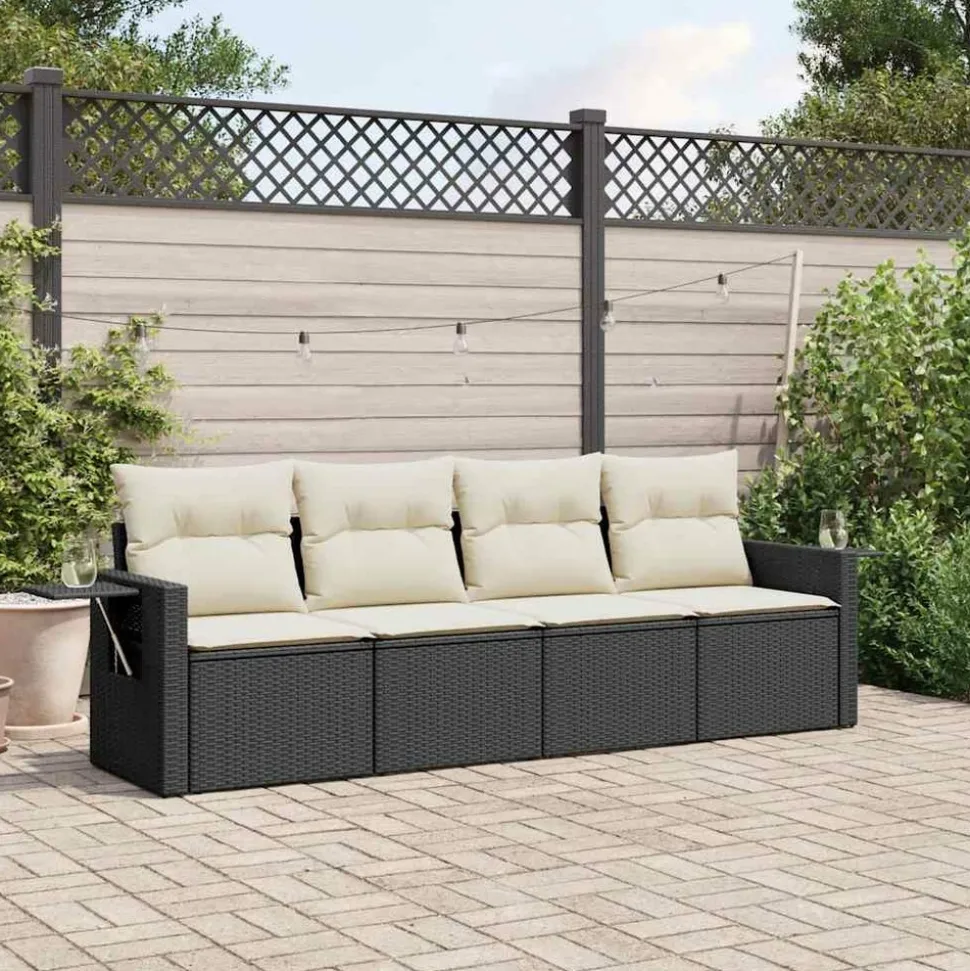 MAISON EXCLUSIVE - Salon de jardin 4 pcs avec coussins noir résine tressée