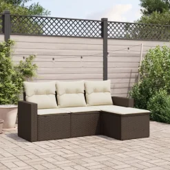 MAISON EXCLUSIVE - Salon de jardin 4 pcs avec coussins marron résine tressée