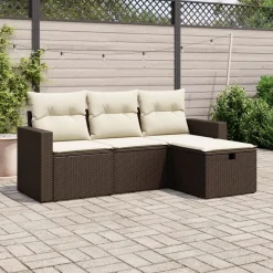 MAISON EXCLUSIVE - Salon de jardin 4 pcs avec coussins marron résine tressée