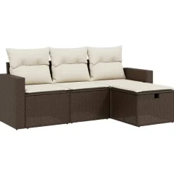 MAISON EXCLUSIVE - Salon de jardin 4 pcs avec coussins marron résine tressée