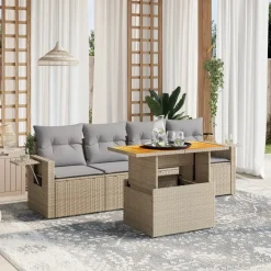 MAISON EXCLUSIVE - Salon de jardin avec coussins 5 pcs beige résine tressée