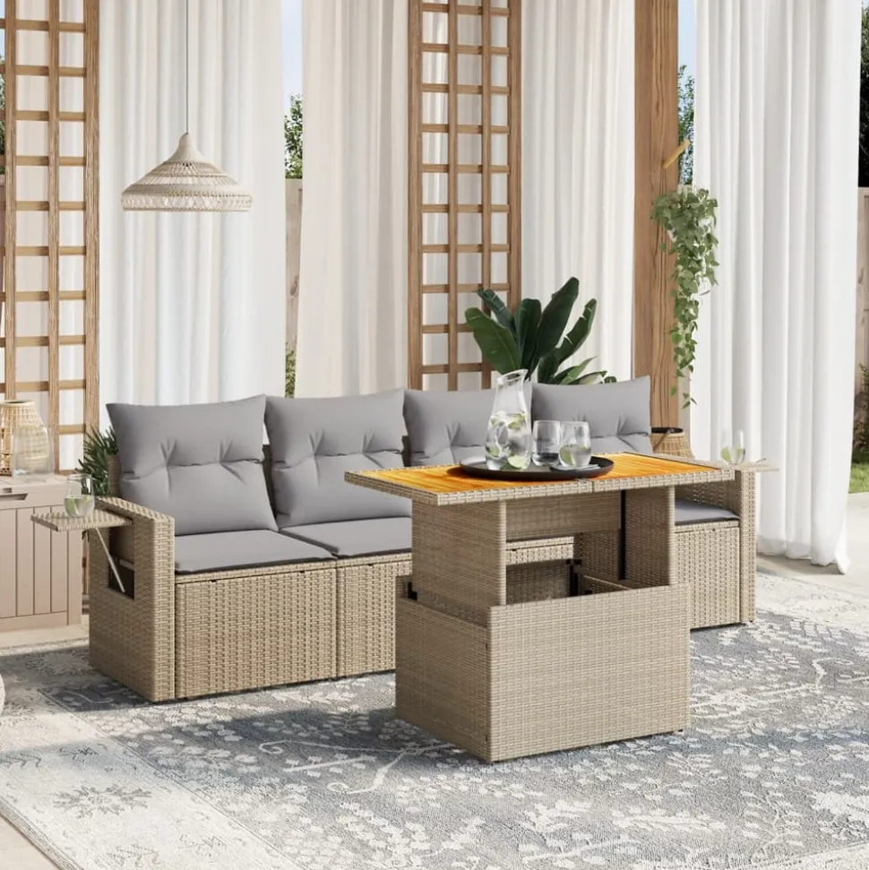 MAISON EXCLUSIVE - Salon de jardin avec coussins 5 pcs beige résine tressée