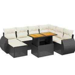 MAISON EXCLUSIVE - Salon de jardin 8 pcs avec coussins noir résine tressée